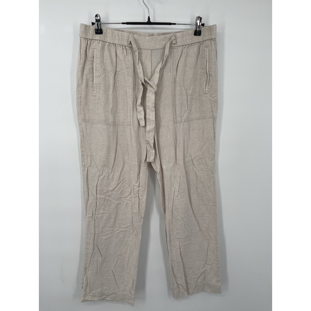 Rafaella Classic Linen Blend Drawstring Waist Pants Beige Size M Relaxed Fit